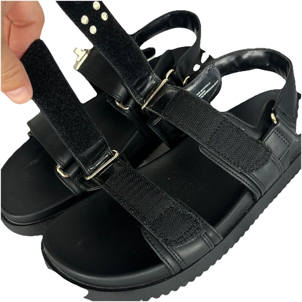 Women Black Platform Sandals Double Strap Gold Buckle Casual Comfort Size 81/2 - Picture 4 of 15